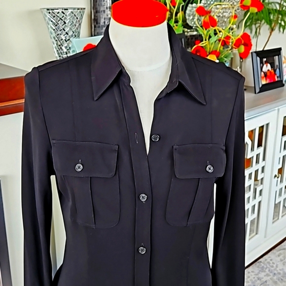 Ralph Lauren button front dress. Black. Medium. 60 in tie Belt included SALE - Picture 2 of 9